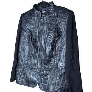 Peter Nygard Womens 0X Black Leather Zip Jacket Biker